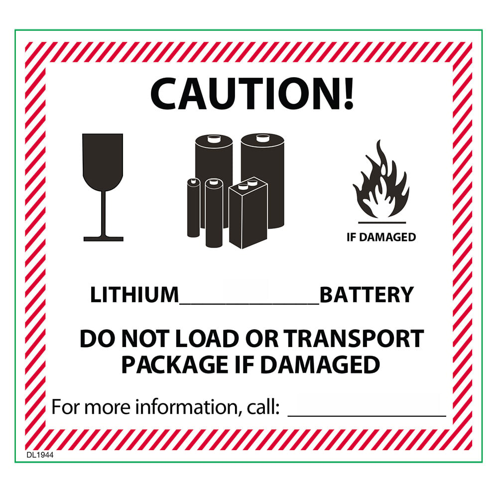 45/8" x 5" Caution Lithium Battery Labels (500 per Roll)