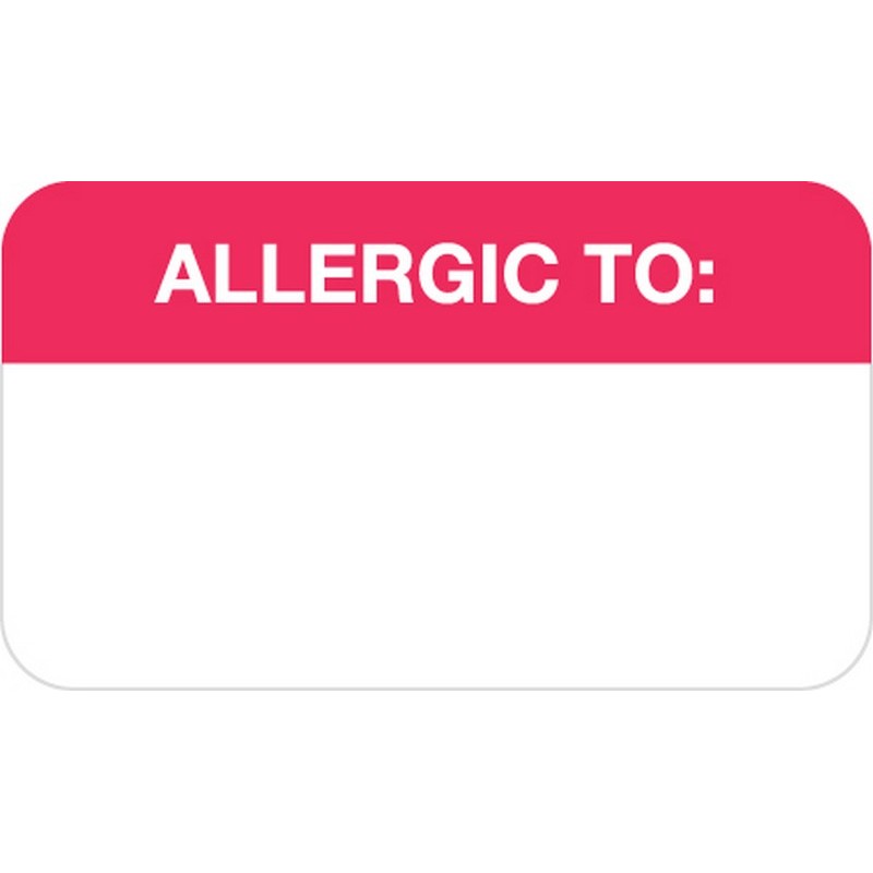 Allergy Warning Labels, ALLERGIC TO Red/White, 11/2" X 7/8" (Roll of 250)