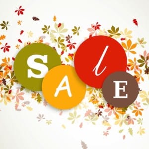 sale written on autumn leaf background