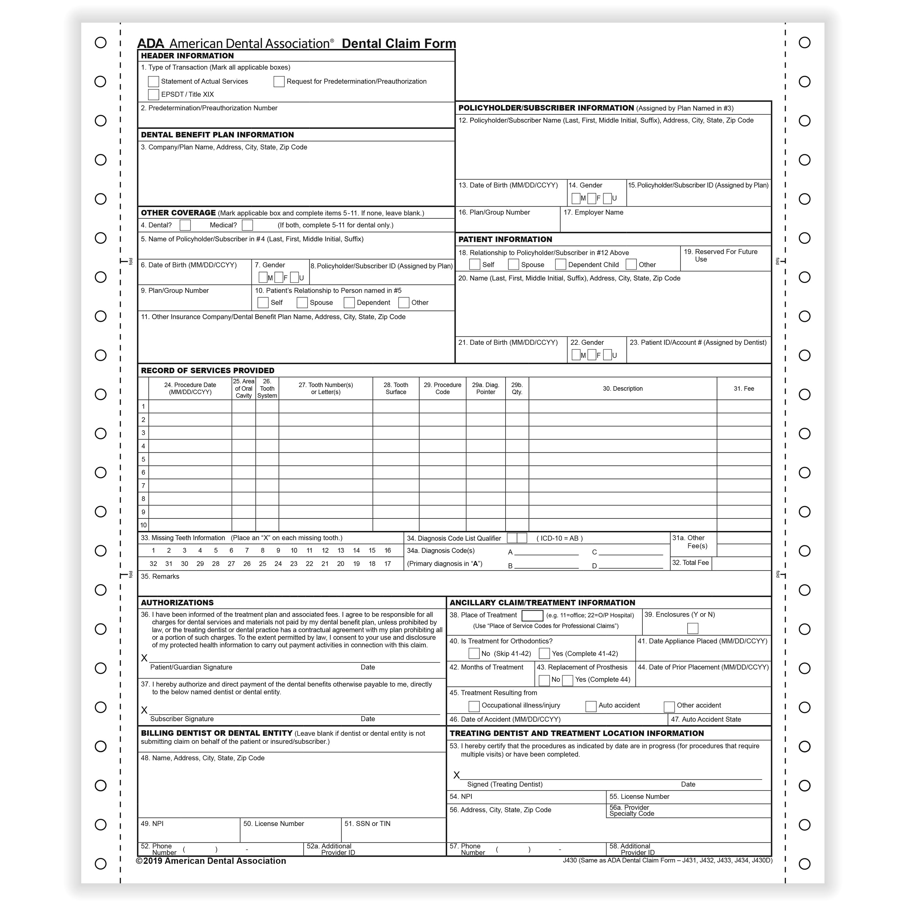 Attending Dentist s Statement 2019 ADA Dental Claim Form 2 Part 