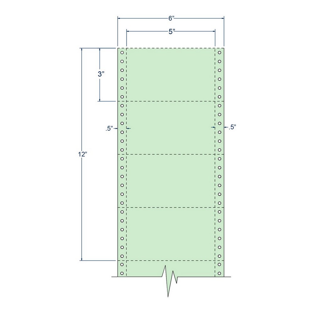5" x 3" Green pinfeed Index Cards, Perfed (4,000 Cards per Carton)