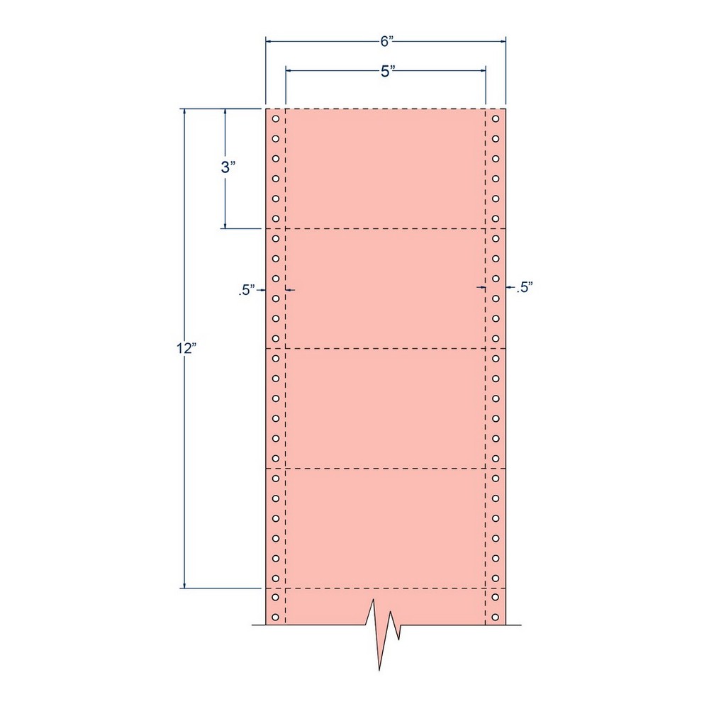 5" x 3" Salmon pinfeed Index Cards, Perfed (4,000 Cards per Carton)