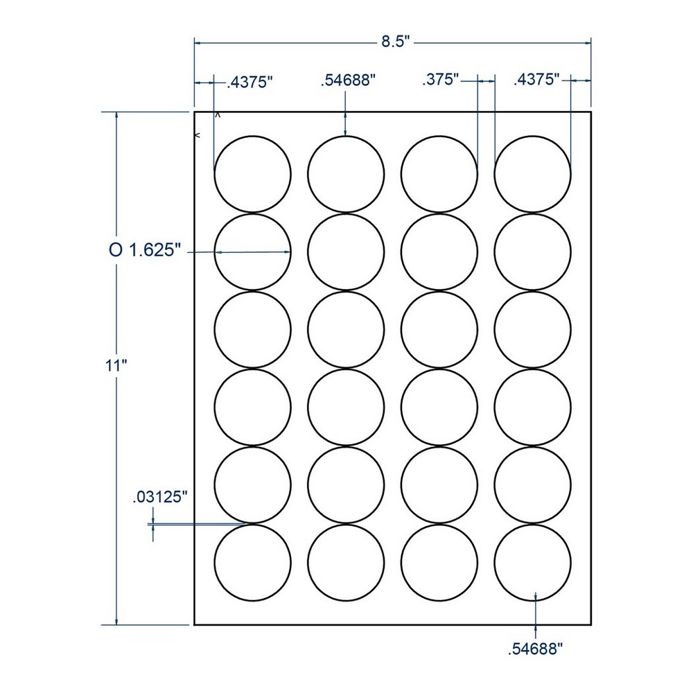 1.625" x 1.625" White Circle Label, 24 Labels per Sheet (100 Sheets per Carton)