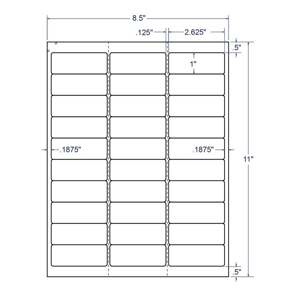 2.625" x 1" InkJet Laser Labels, White, (30 Labels Per Sheet, 1000 Sheets per Carton)