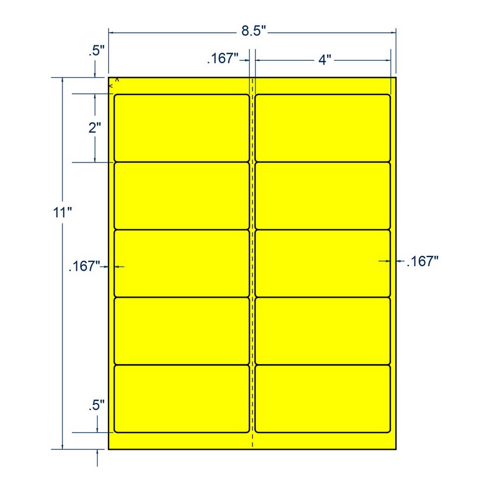 4" x 2" Fluorescent Yellow Shipping Label, 10 Labels per Sheet (100