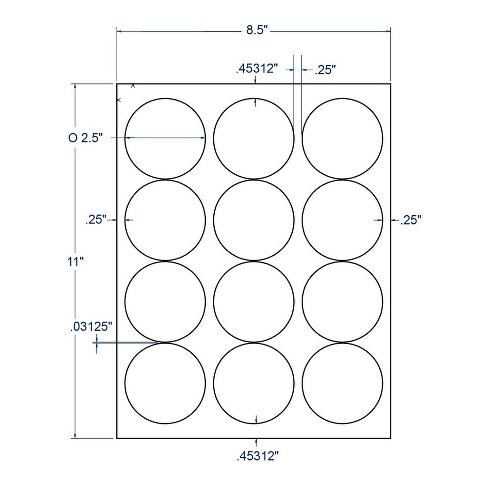 2.5" x 2.5" White Circle Label, 12 Labels per Sheet (250 Sheets per Carton)