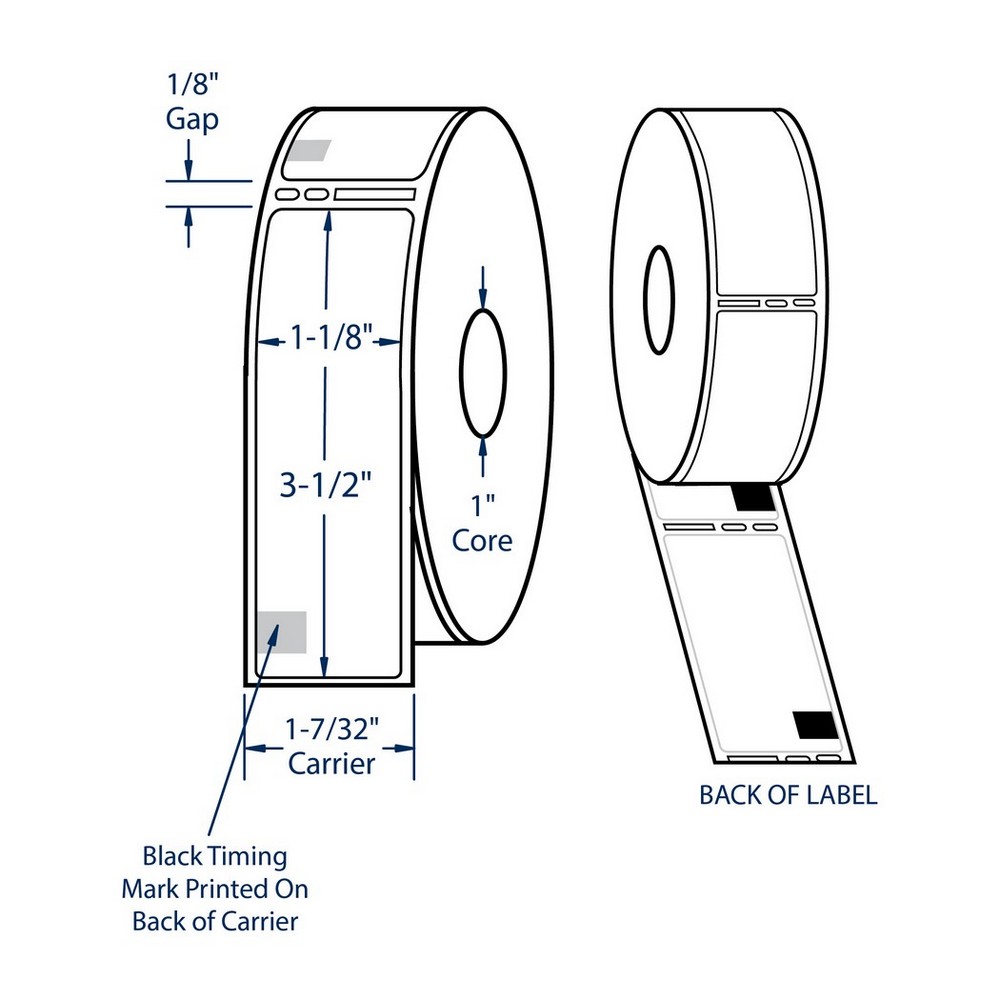 1.125" x 3.5" Clear Address Label Direct Print Thermal Labels, 130 per roll (12 Rolls per Carton)