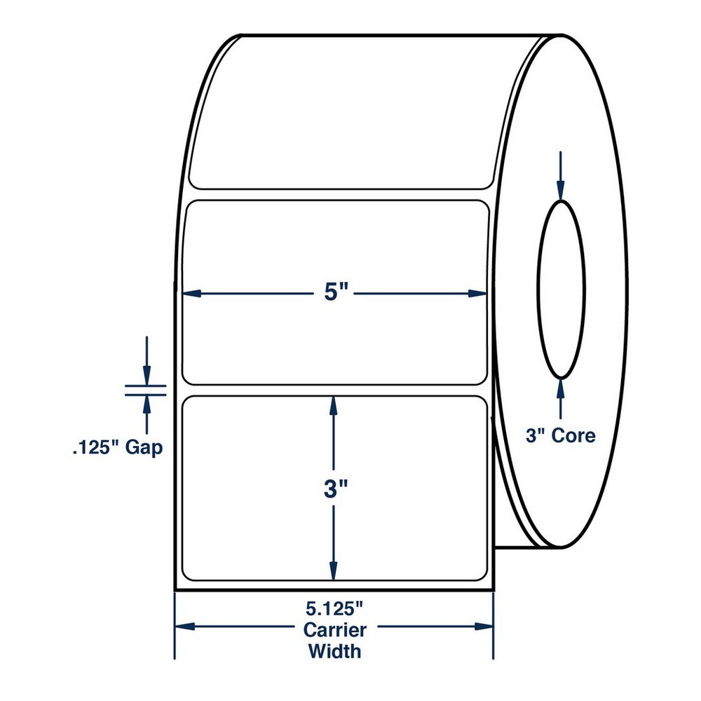 5" x 3" White General Use Thermal Transfer Labels, No Perforation, 1975 per roll (4 Rolls per Carton)