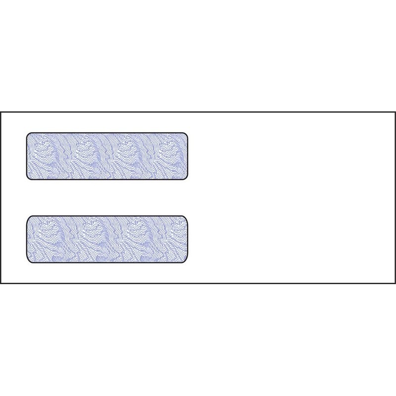 #10, Double Window Envelope, 4-1/8" x 9-1/2", 24# White Wove, Quick Stick Seal, Blue Woodgrain Inside Tint (Box of 500)