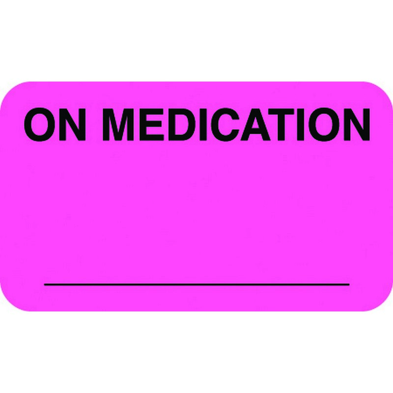 Chart Labels, ON MEDICATION Fluorescent Pink, 11/2" X 7/8" (Roll of 500)