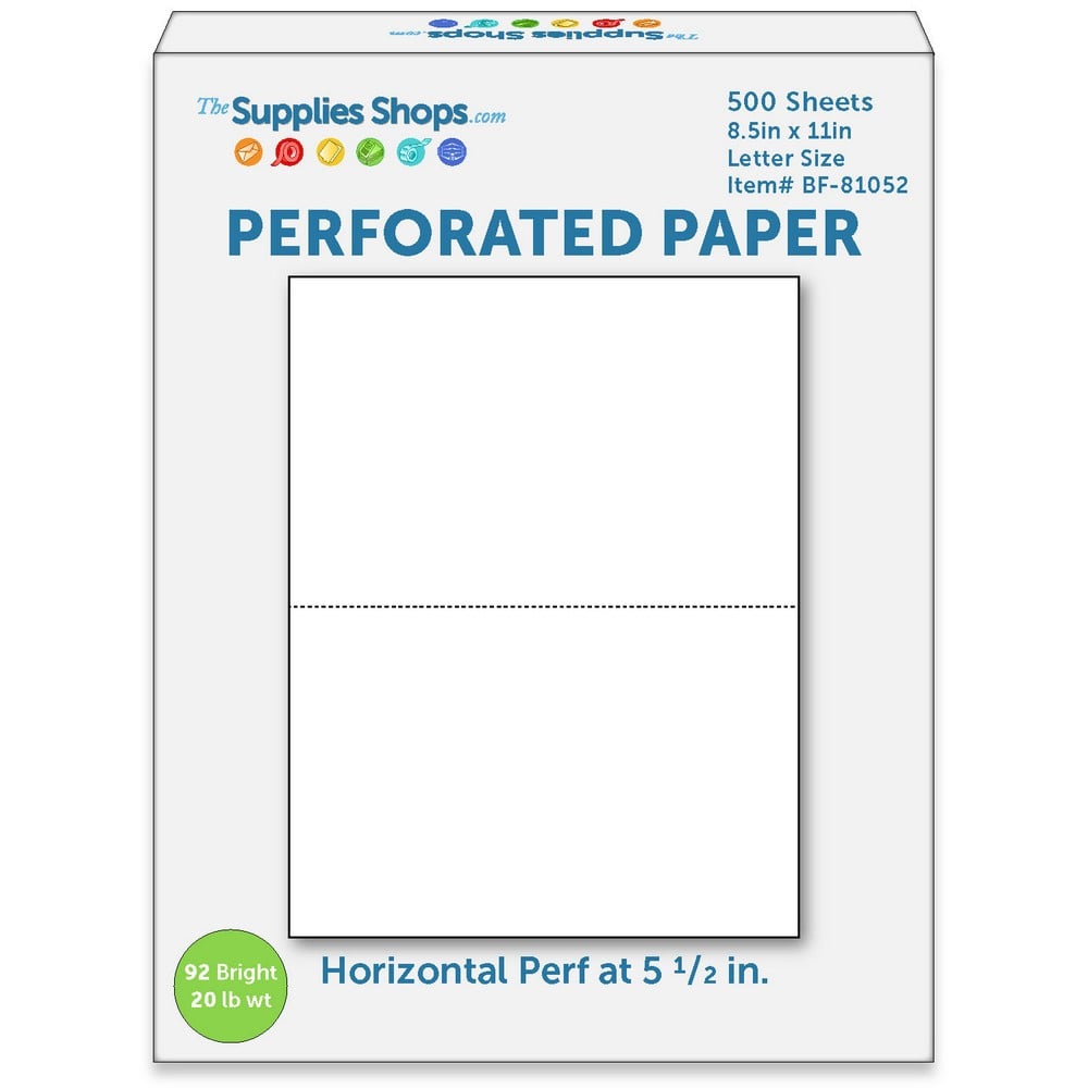 8.5 x 11 Cardstock Single Horizontal Perforated in 2 Equal Parts