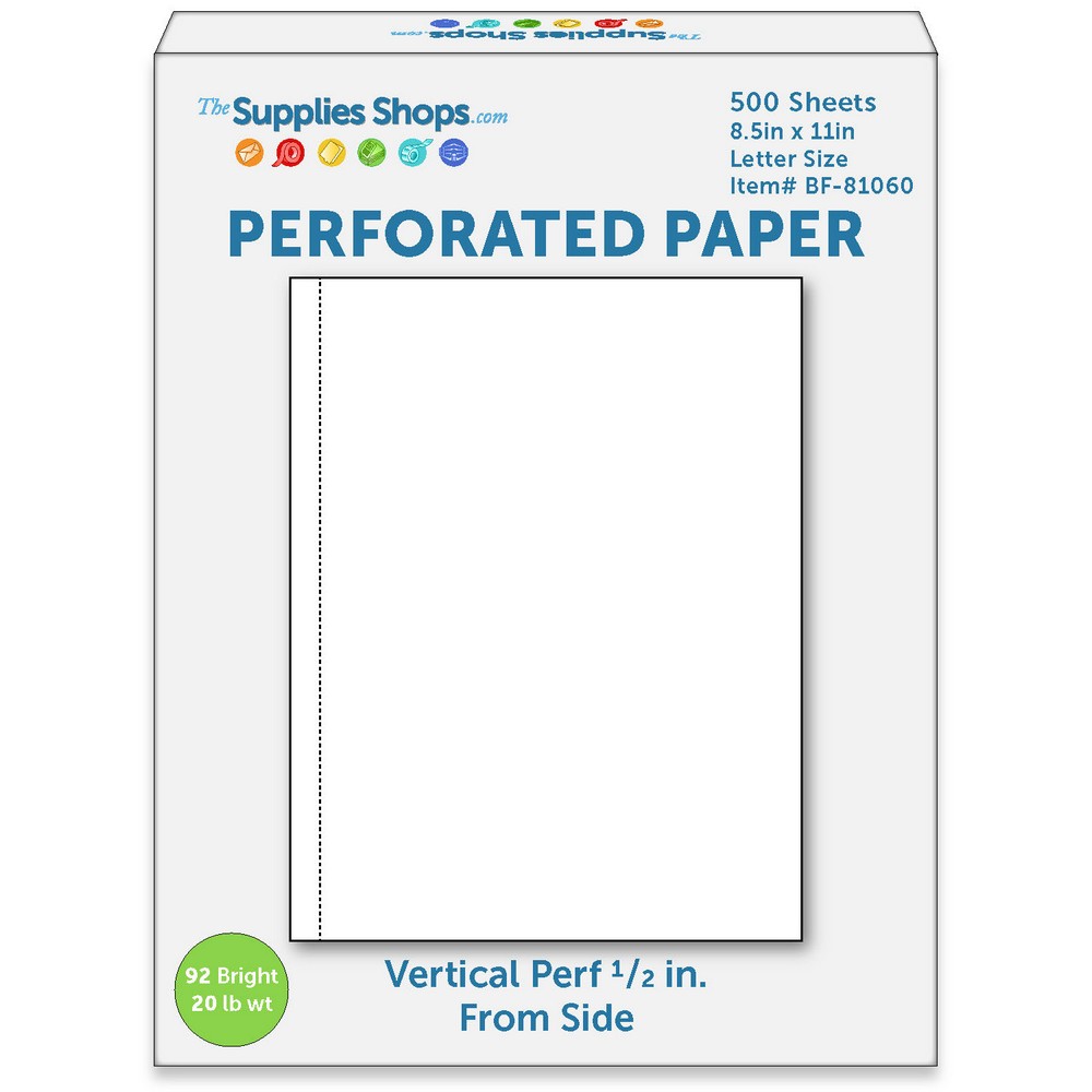 Perforated Paper 8-1/2 x 11, Perfed 1/2 from Left 20#, 2500/ctn
