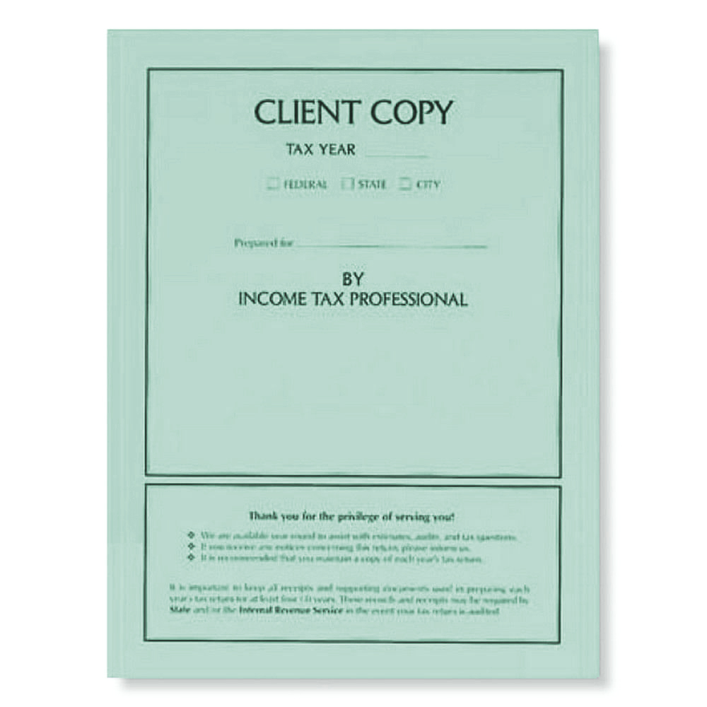 Blue Client Copy Tax Folder, No Staple, Pack of 50