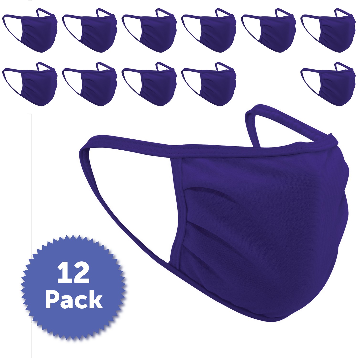 3-Ply Cloth Face Mask, Purple, Polyester Fabric & Poly Spandex Binding (Box of 12 Masks)