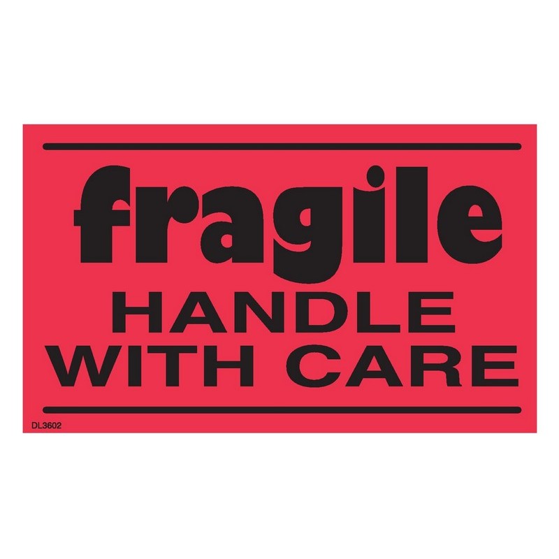 3" x 5" Fragile handle with care labels (500 per Roll)