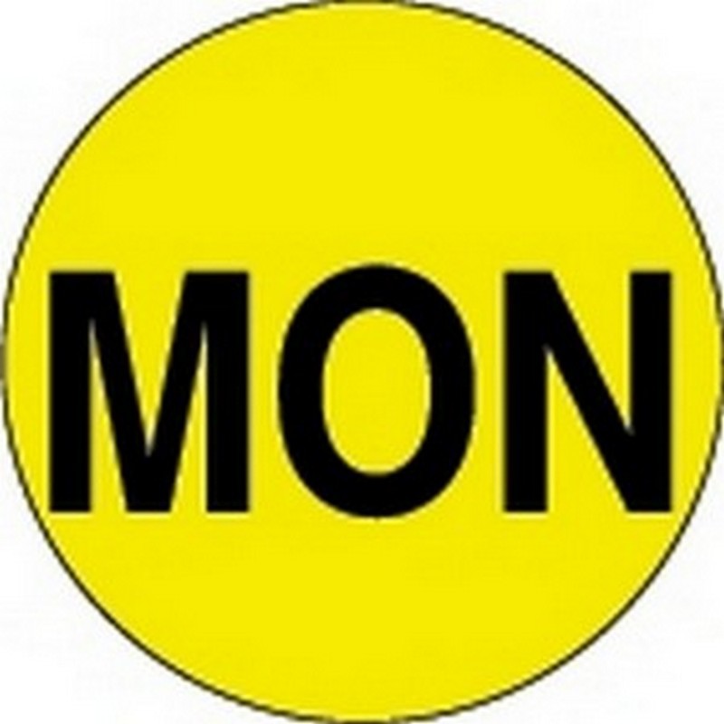 1" Diameter "MON" Day of the Week Circle Labels (500 per Roll)