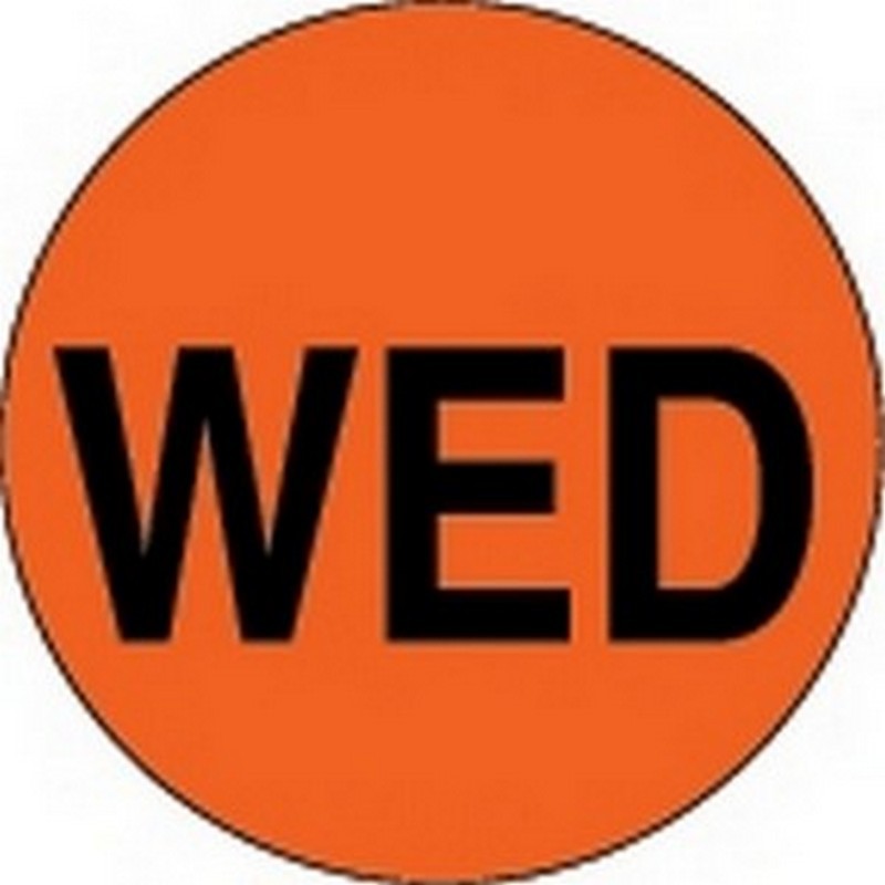 1" Diameter "WED" Day of the Week Circle Labels (500 per Roll)