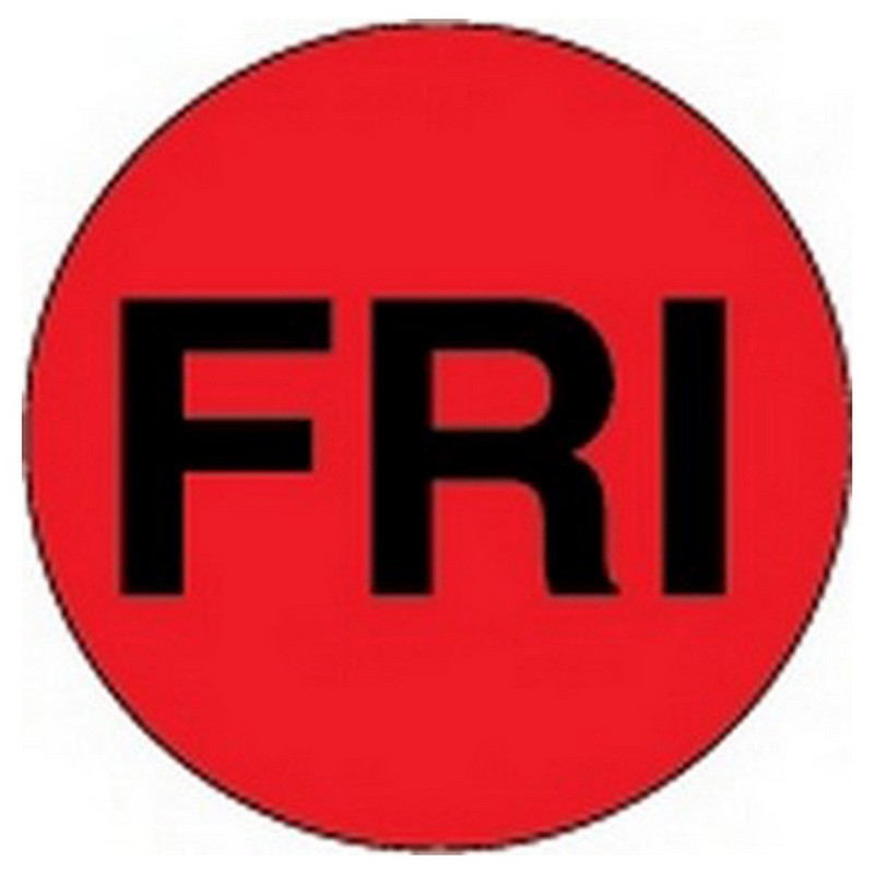 1" Diameter "FRI" Day of the Week Circle Labels (500 per Roll)