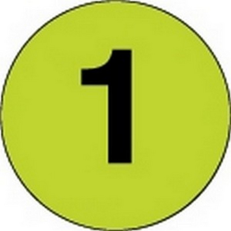 2" Diameter Number 1 Circle Labels (500 per Roll)