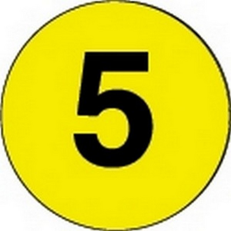 4" Diameter Number 5 Circle Labels (500 per Roll)