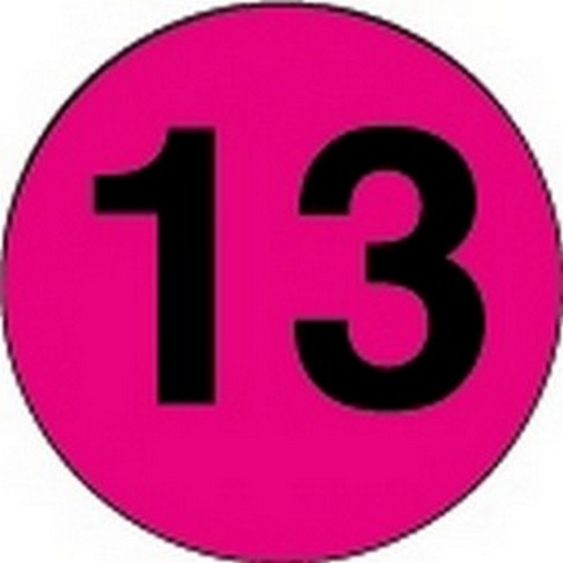 3" Diameter Number 13 Circle Labels (500 per Roll)