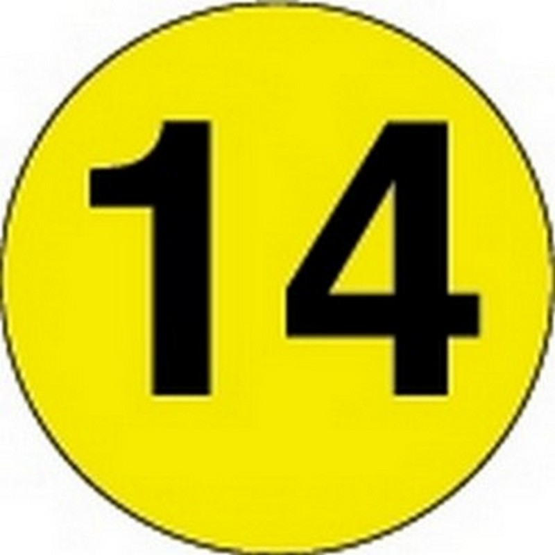 2" Diameter Number 14 Circle Labels (500 per Roll)
