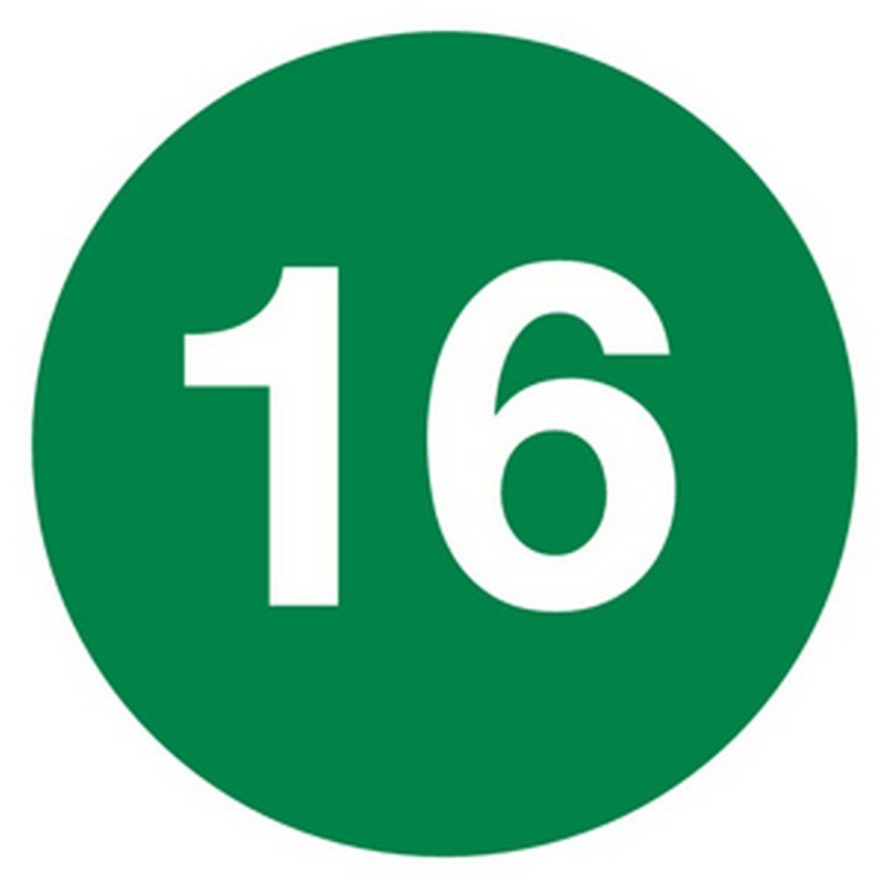 3" Diameter Number 16 Circle Labels (500 per Roll)