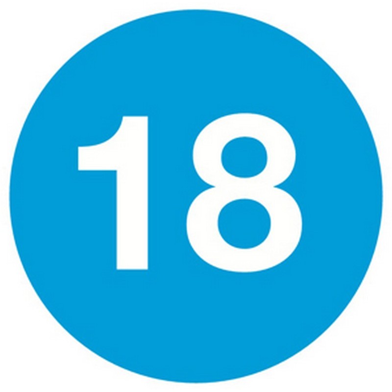 2" Diameter Number 18 Circle Labels (500 per Roll)