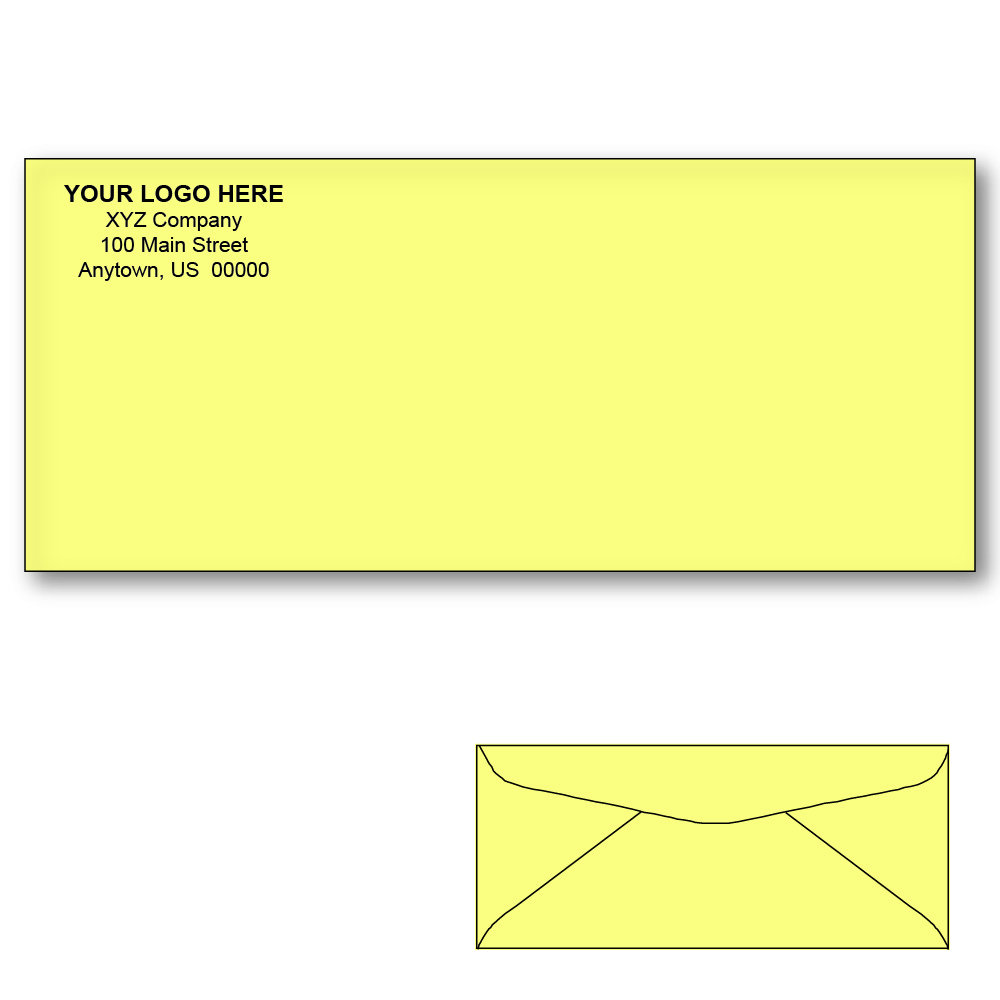 Custom Printed #10 Canary Envelopes, 4-1/8" x 9-1/2" Canary Wove, 24 lb (Box of 500)