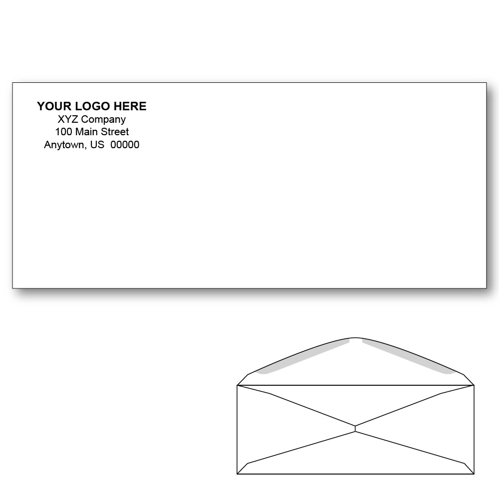 Custom Printed #10 Regular Envelopes, 4-1/8" x 9-1/2" White Wove, 24 lb, Rounded Flap (Box of 1000)