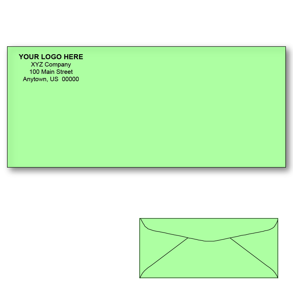 Custom Printed #10 Green Envelopes, 4-1/8" x 9-1/2" Green Wove, 24 lb (Box of 500)
