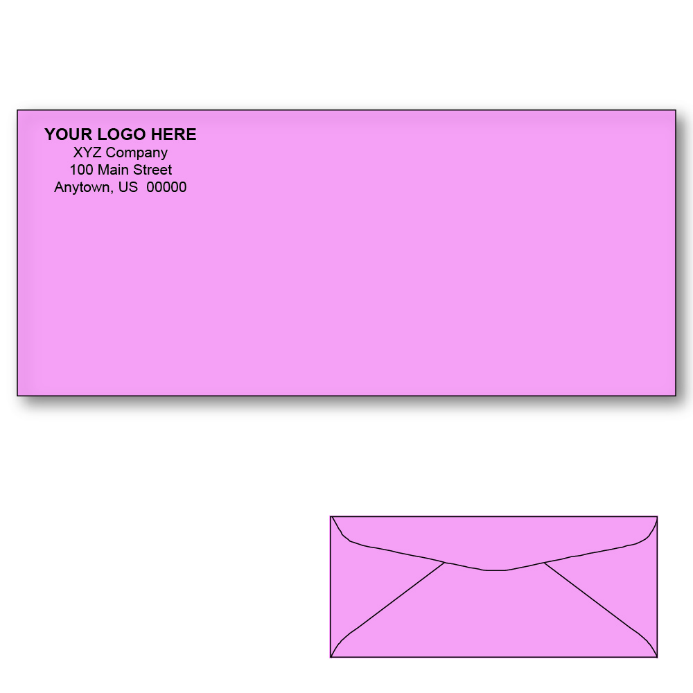 Custom Printed #10 Pink Envelopes, 4-1/8" x 9-1/2" Pink Wove, 24 lb (Box of 500)