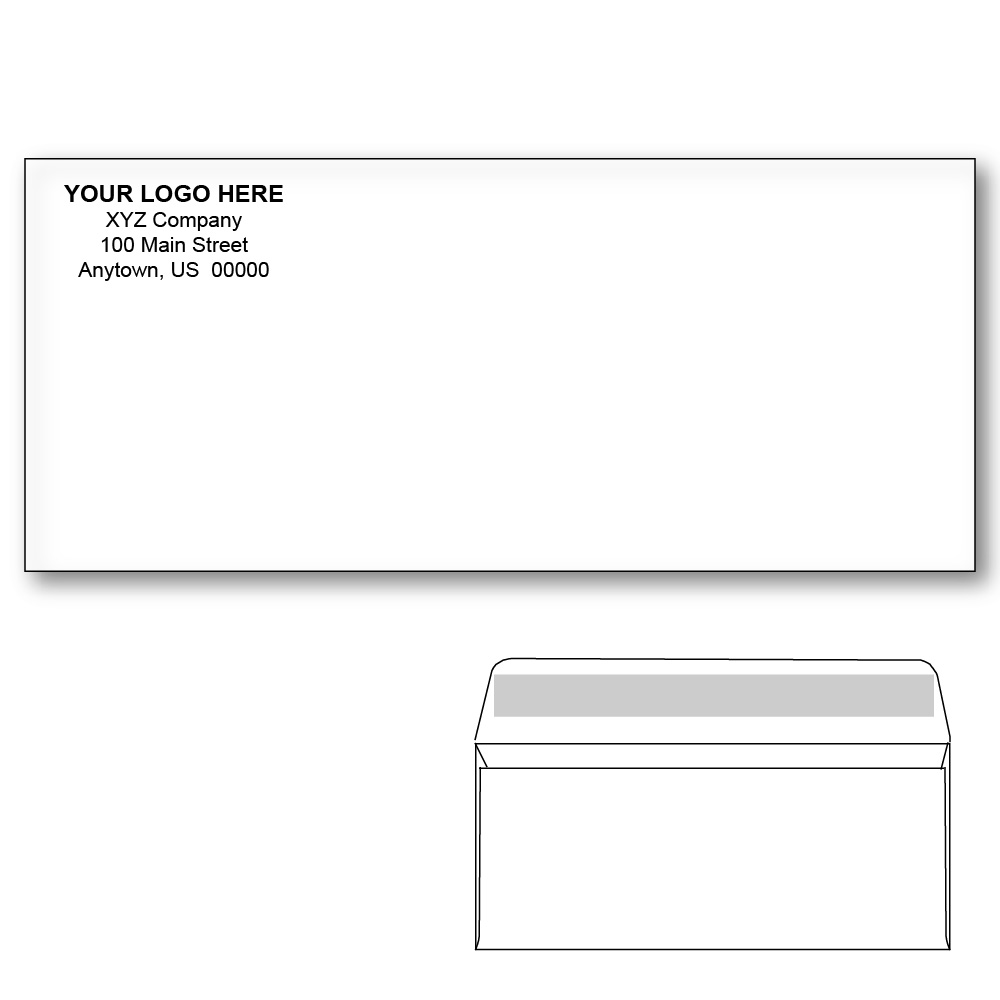 Custom Printed #10 Peel & Seal Envelopes, Blue Tint, 4-1/8" x 9-1/2" White Wove, 24 lb (Box of 500)
