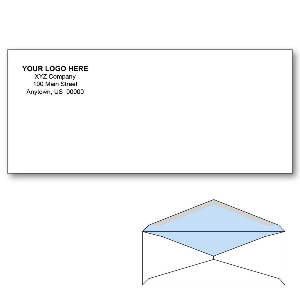 Custom Printed #10 Regular Envelopes with Blue Tint, 4-1/8" x 9-1/2" White Wove, 24 lb, V Flap (Box of 1000)