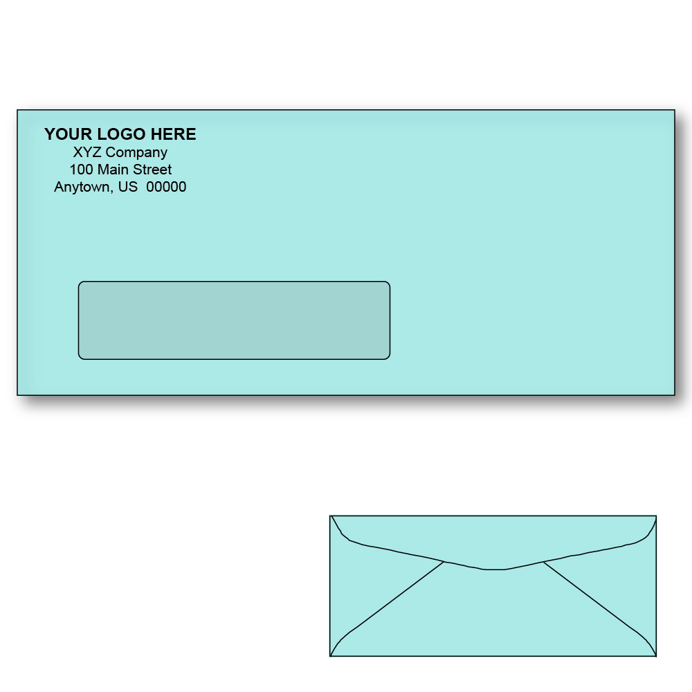 Custom Printed #10 Blue Window Envelopes, 4-1/8" x 9-1/2" Blue Wove, 24 lb, Standard Flap (Box of 500)