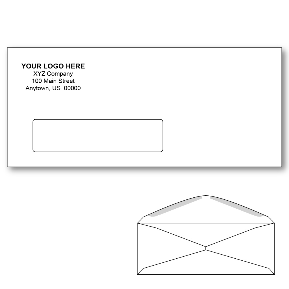 Custom Printed #10 Window Envelopes, 4-1/8" x 9-1/2" White Wove, 24 lb, Rounded Flap (Box of 1000)