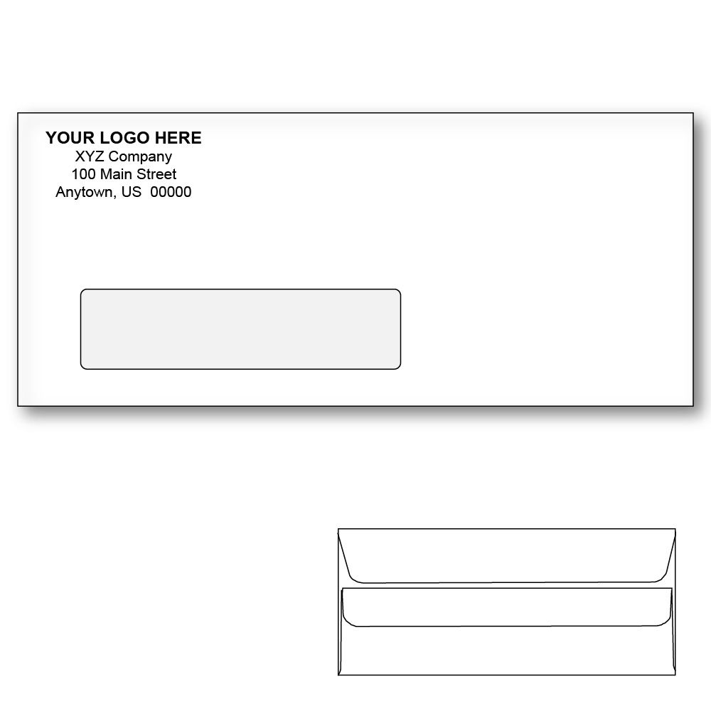Custom Printed #10 Self Seal Window Envelopes, 4-1/8" x 9-1/2" White Wove, 24 lb, Standard Flap (Box of 500)