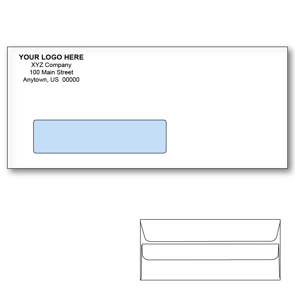Custom Printed #10 Self Seal Window Envelopes, Blue Tint, 4-1/8" x 9-1/2" White Wove, 24 lb, Standard Flap (Box of 500)