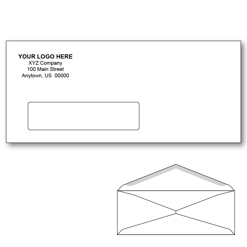 Custom Printed #10 Window Envelopes, 4-1/8" x 9-1/2" White Wove, 24 lb, V Flap (Box of 1000)