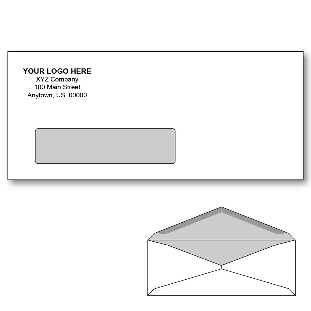 Custom Printed #10 Window Envelopes with Black Tint, 4-1/8" x 9-1/2" White Wove, 24 lb, V Flap (Box of 1000)