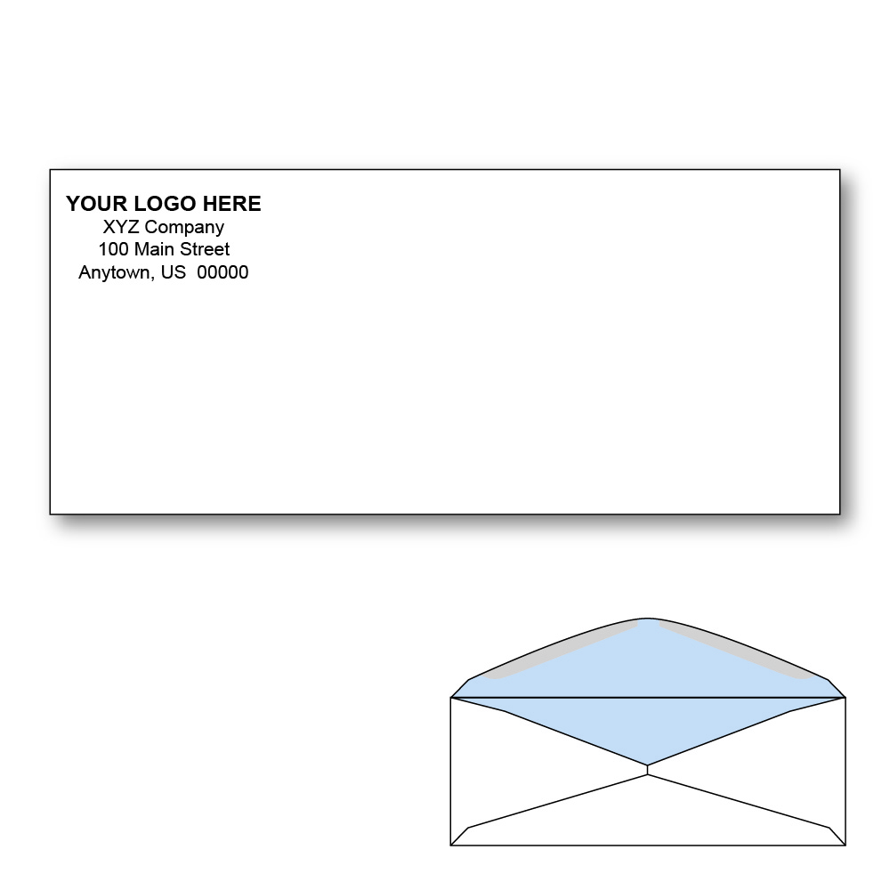 Custom Printed #9 Regular Envelopes with Blue Tint, 3-7/8" x 8-7/8" White Wove, 24 lb, Rounded Flap (Box of 1000)