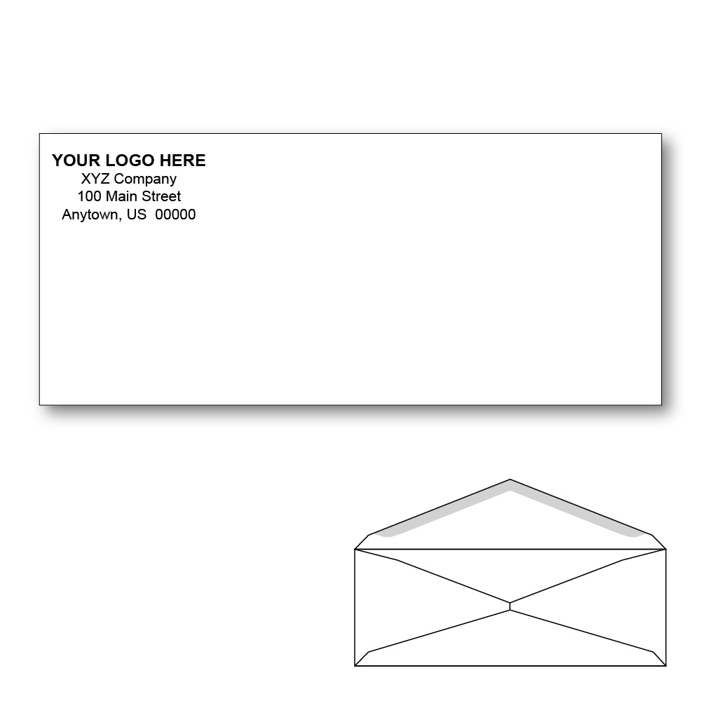 Custom Printed #9 Regular Envelopes, 3-7/8" x 8-7/8" White Wove, 24 lb, V Flap (Box of 1000)