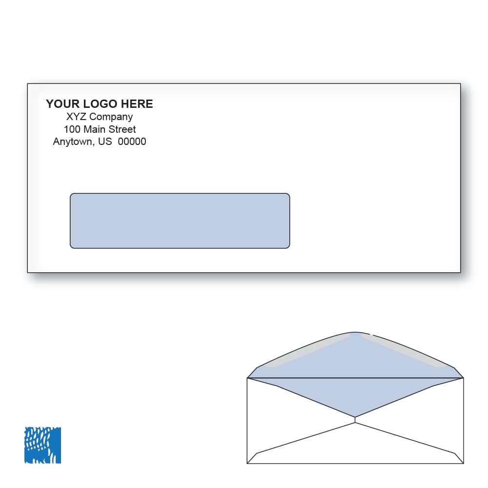 Custom Printed #9 Business Window Envelopes with Blue Tint, 3-7/8" x 8-7/8" White Wove, 24 l