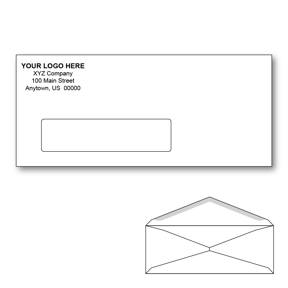 Custom Printed #9 Window Envelopes, 3-7/8" x 8-7/8" White Wove, 24 lb, V Flap (Box of 1000)