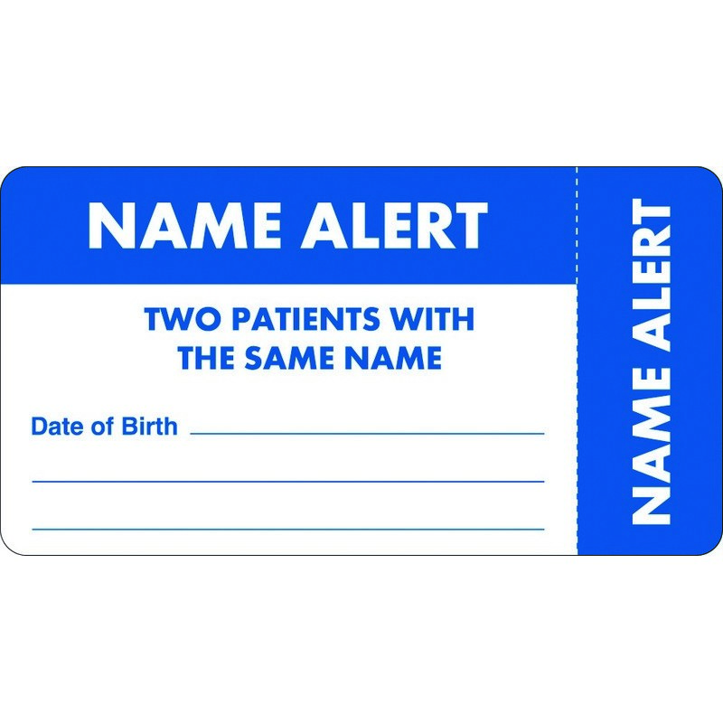 Medical alert Labels, NAME ALERT Blue/White (Wrap Around) 31/4" X 1