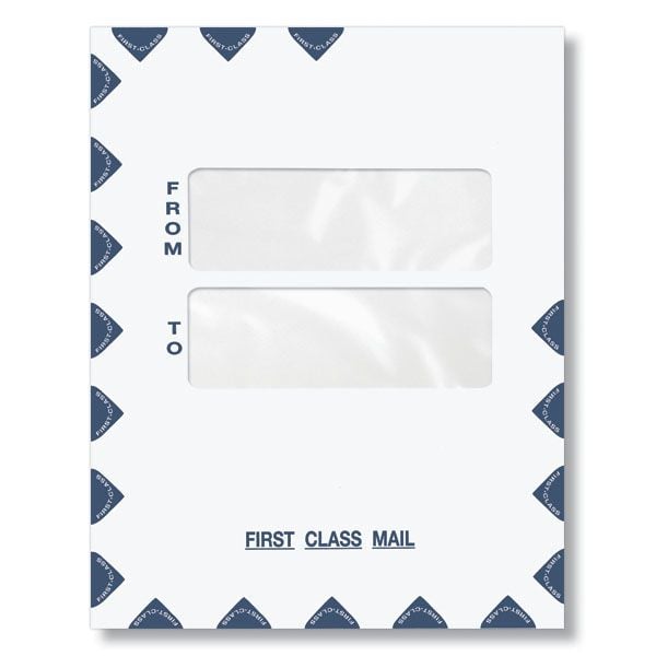 First Class Double Window Envelope, Peel & Seal, 9-1/2" x 12", Pack of 50