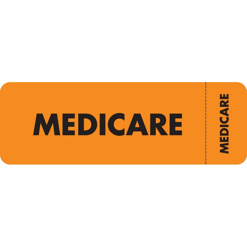 Insurance Labels, MEDICARE Fl Orange (Wraparound), 3" X 1" (Roll of 250)