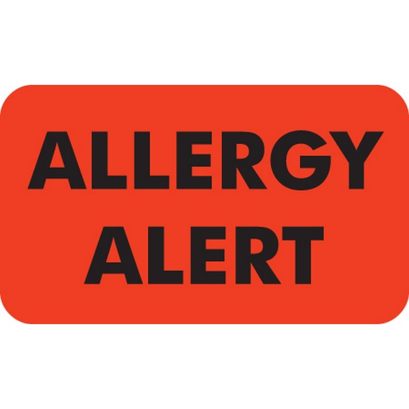 Red/White Allergy Warning Labels Roll of 250 ALLERGIC TO: 1-1/2" X 7/8" 