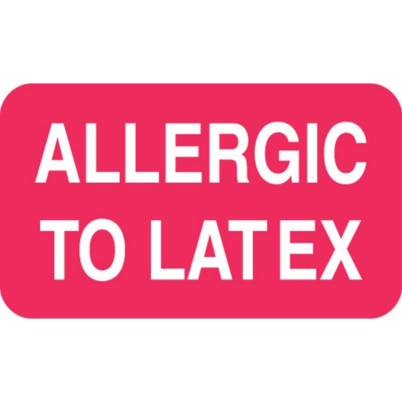 Allergy Warning Labels, ALLERGIC TO LATEX Red, 11/2" X 7/8" (Roll of