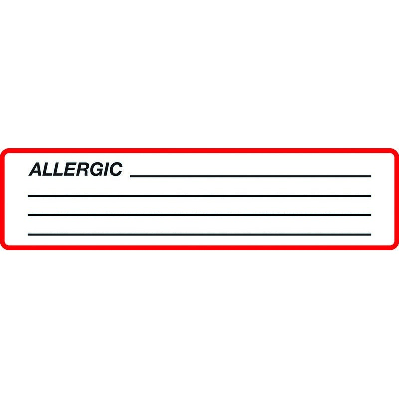 Allergy Warning Labels, ALLERGIC Red / White, 53/8" X 13/8" (Roll of 200)